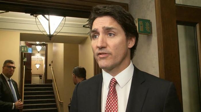 2023年6月20日,加拿大总理特鲁多参加内阁会议时向记者发表讲话。图源:加拿大电视公司新闻网(CTV News)